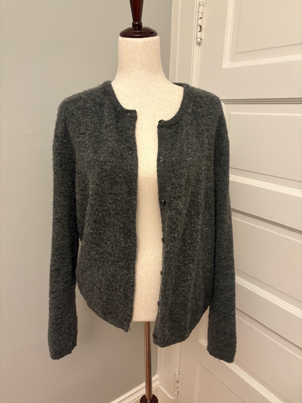 H&M Charcoal Fuzzy Button-Front Cardigan